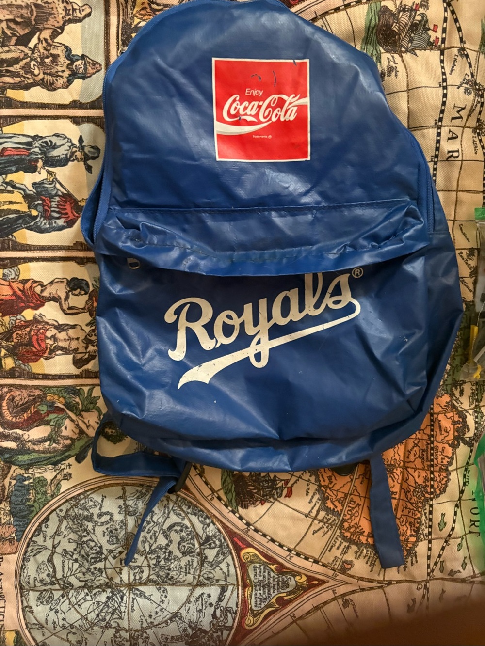 Coca-Cola Blue Vinyl Royals Backpack with Red Logo Patch